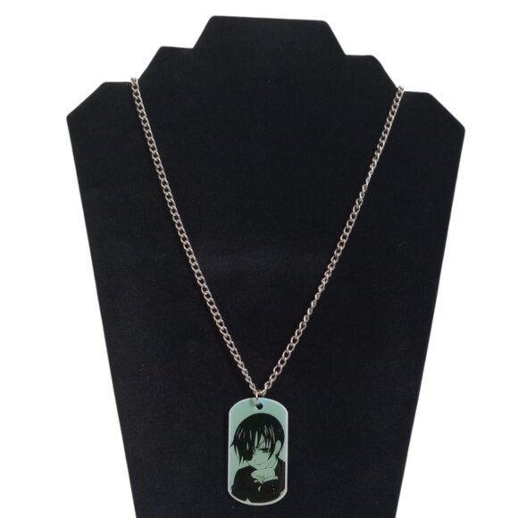 Black Butler Ciel Phantomhive Silver Toned Curb Link Dog Tag Pendant Necklace - Picture 1 of 8